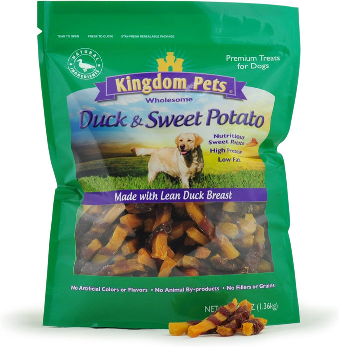 Duck jerky dog treats with only 3 natural ingredients, no fillers, 2.5 pound bag, grain-free and low-fat