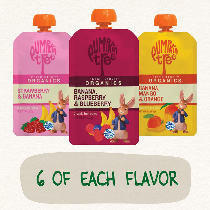 Peter Rabbit Organics 100% USDA Certified Organic 4 oz. Squeezable Snack Pouches Variety Pack of 18