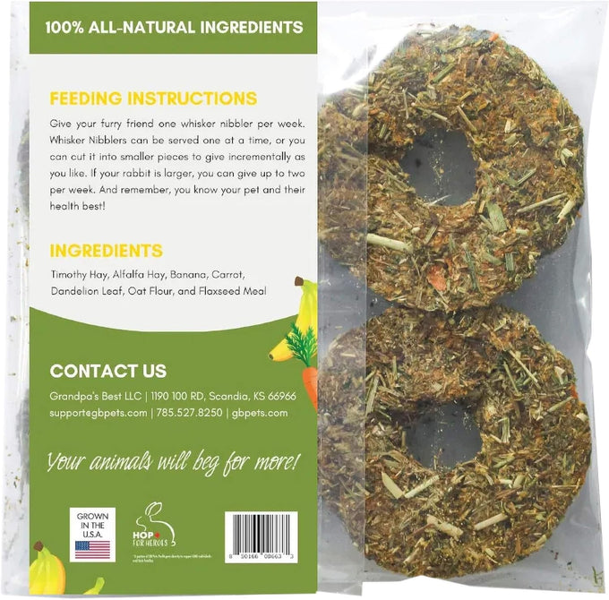 Whisker Nibbler banana carrot hay-based treats for rabbits guinea pigs small animals