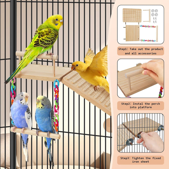 Wooden bird perches platform swing with climbing ladder for cockatiels, lovebirds, and small pets cage accessories