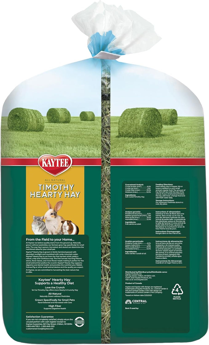 Kaytee Timothy Hearty Hay for Small Animals, 48 oz, Crunchy and High Fiber