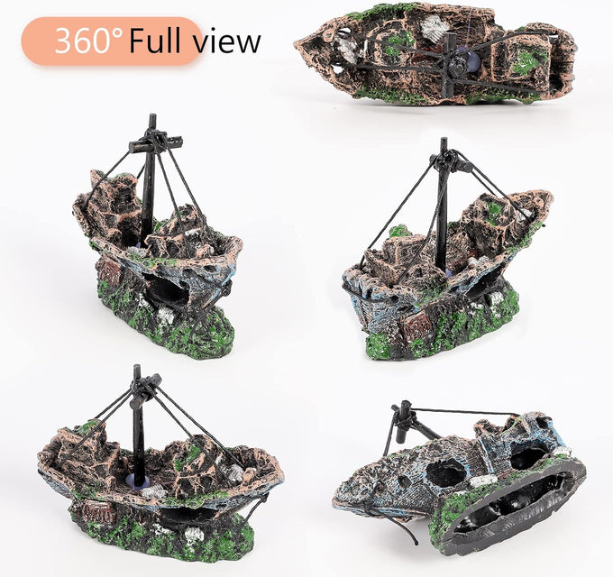 raeasily 10x10 shipwreck aquarium decoration resin sunken ship