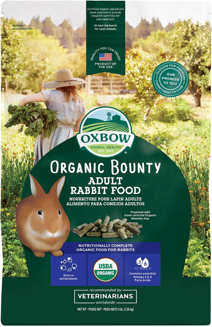 oxbow organic bounty adult rabbit food - 3 lb. - all natural rabbit pellets made in usa