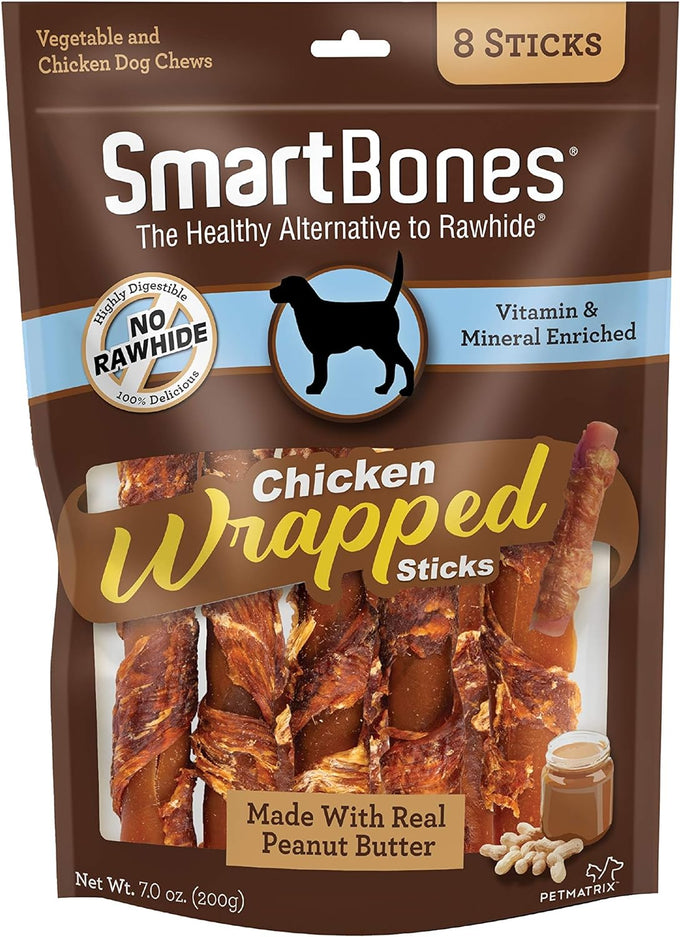 SmartBones Rawhide-Free Chicken-Wrapped Sticks, Mini Sticks with Chicken and Peanut Butter, 7 Ounce