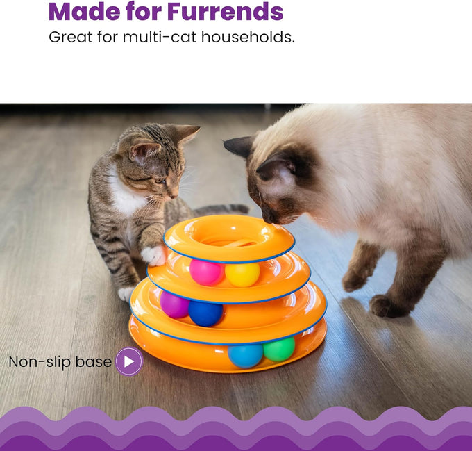 Catstages 3-level track tower with 6 balls, interactive cat toy for indoor enrichment and stimulation