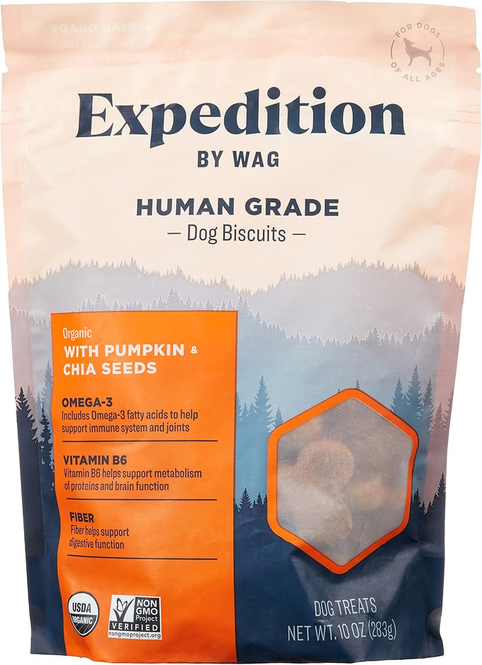 Amazon Brand Wag Expedition Human Grade Organic Pumpkin Chia Seed Dog Treats Non-GMO 10 oz Pack of 1