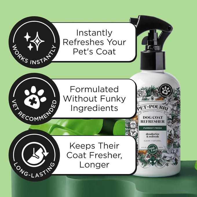 poo-pourri furrest fresh dog deodorizing spray, 8 fl oz, paraben & sulfate-free, fir, amber, & cedarwood scent