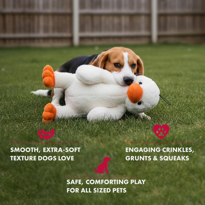 Pet Lou 15 Inch duck plush dog toy, durable super-soft squeaky interactive toy for chewers, heavy duty stuffed