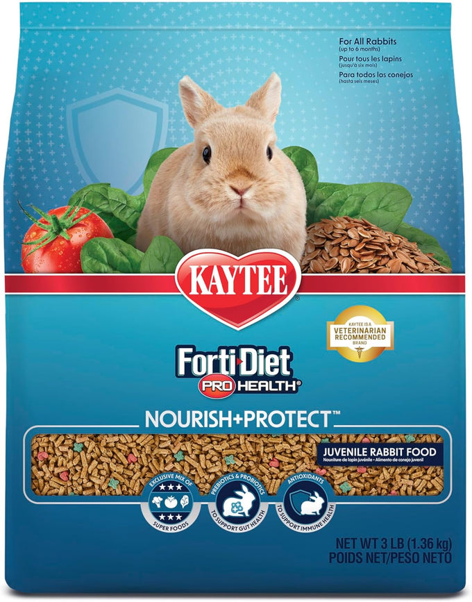 kaytee forti-diet pro health juvenile rabbit food, 3 pounds, comprehensive nutrition with digestive health and immune support