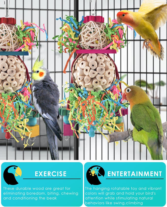 bissap 2pcs parrot foraging shredder toys sola balls sepak takraw for cockatiels parakeets conures love birds cage toy
