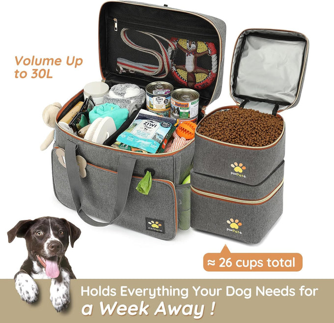 grey dog travel bag for dogs and cats with multi-function pockets and airline compliant design