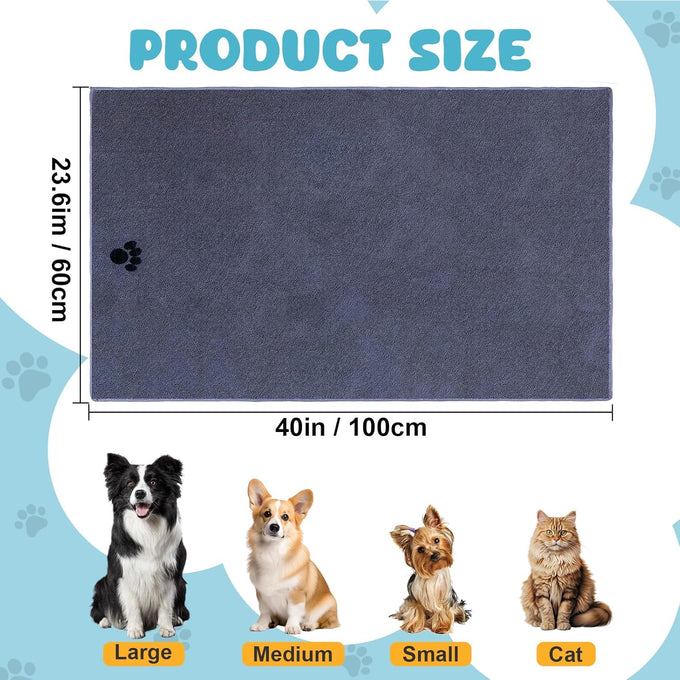 WOUSEDO 40'' x 23.6'' Microfiber Dog Towels 2-Pack Grey