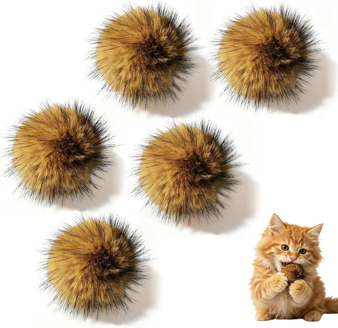 soft faux rabbit fur catnip cat toys balls for indoor cats, washable fun interactive bonding