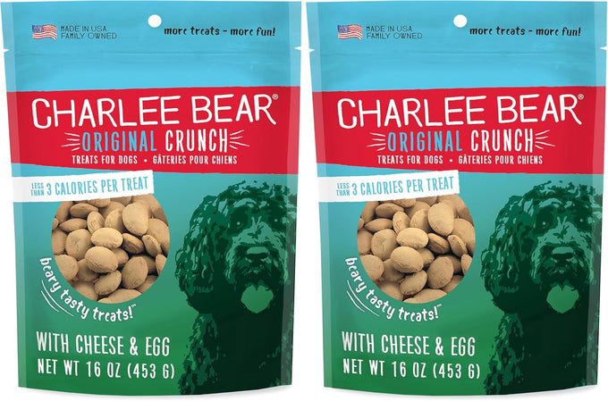 Charlee Bear Original Crunch Dog Treats, Cheese and Egg, 16 Ounce Resealable Bag, Low Calorie, Healthy Training Snacks for Dogs