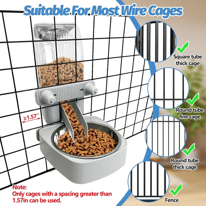 54 oz stainless steel rabbit food dispenser with gravity feeder for small animals and pets