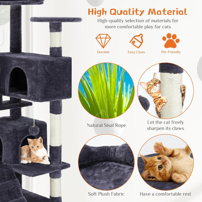 dark grey sweetcrispy 54 inch cat tree tower with scratching post and climbing ladder