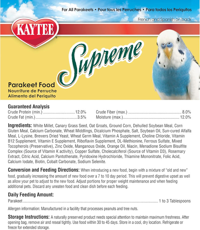 Kaytee supreme parakeet food for pet birds, 20 pounds natural seed and grain nutrition