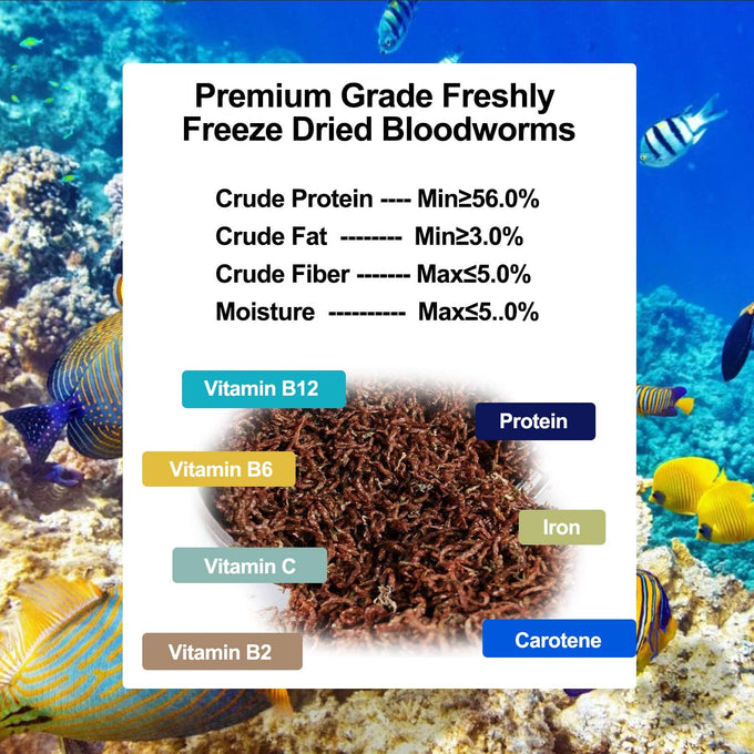 Amzey Blood Worms 0.5 oz, 100% natural freeze-dried blood worms, high protein food for aquarium fish and turtles