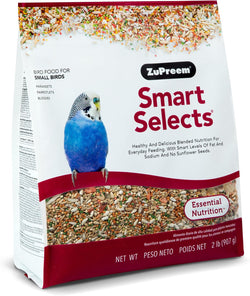 ZuPreem Smart Selects Daily Bird Food for Small Birds, Parakeet, Budgie, Parrotlet, Dove, Made in USA, 2 lb