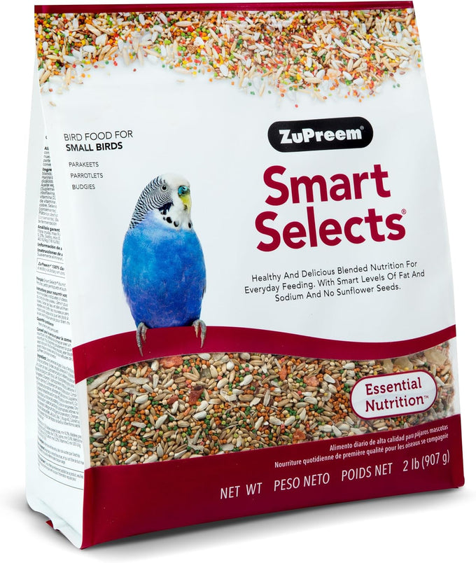 ZuPreem Smart Selects Daily Bird Food for Small Birds, Parakeet, Budgie, Parrotlet, Dove, Made in USA, 2 lb
