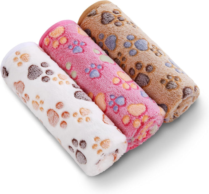 luciphia 1 pack 3 small 23x16 inch super soft fluffy premium fleece pet blank blanket flannel throw brown/pink/white