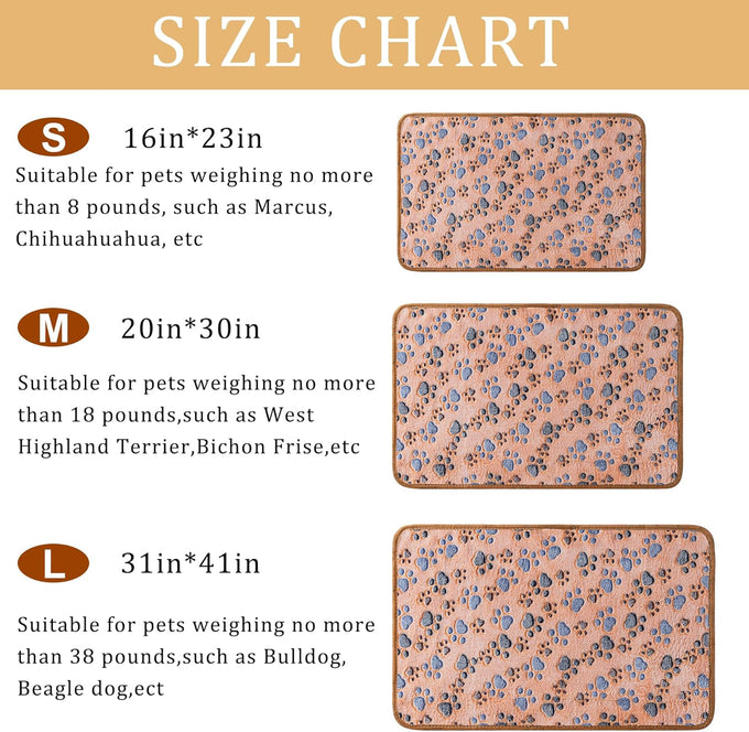 Premium Flannel Paw Printed Pet Blanket for Dog Puppy Cat - Small, Brown, Pink, White