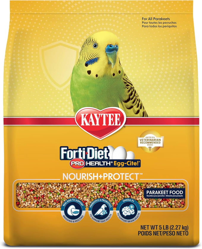 Kaytee Forti-Diet Pro Health Egg-Cite Nourish+Protect Parakeet Food Supports Breeding and Molting with Nutritional Science Backed