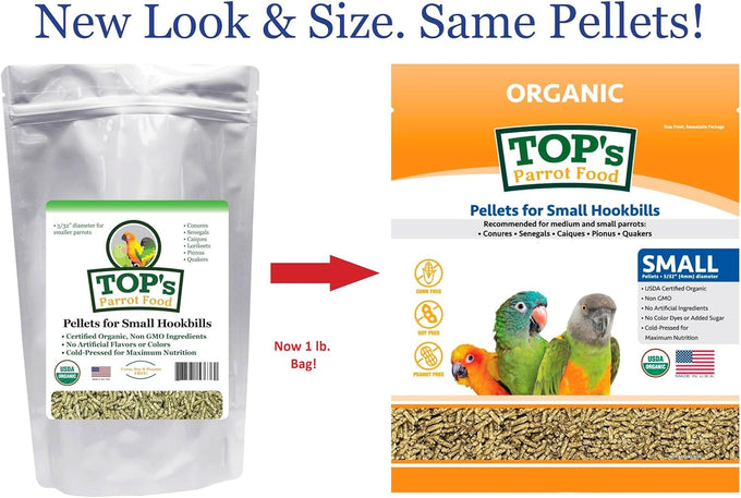 TOP's USDA Organic Certified Small Hookbill Bird Pellets for Small Birds Non-GMO 1lb