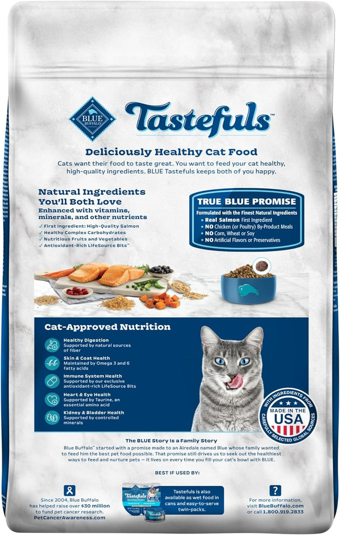 Blue Buffalo Tastefuls Natural Dry Food for Adult Indoor Cats, Salmon & Brown Rice Recipe, 15-lb Bag
