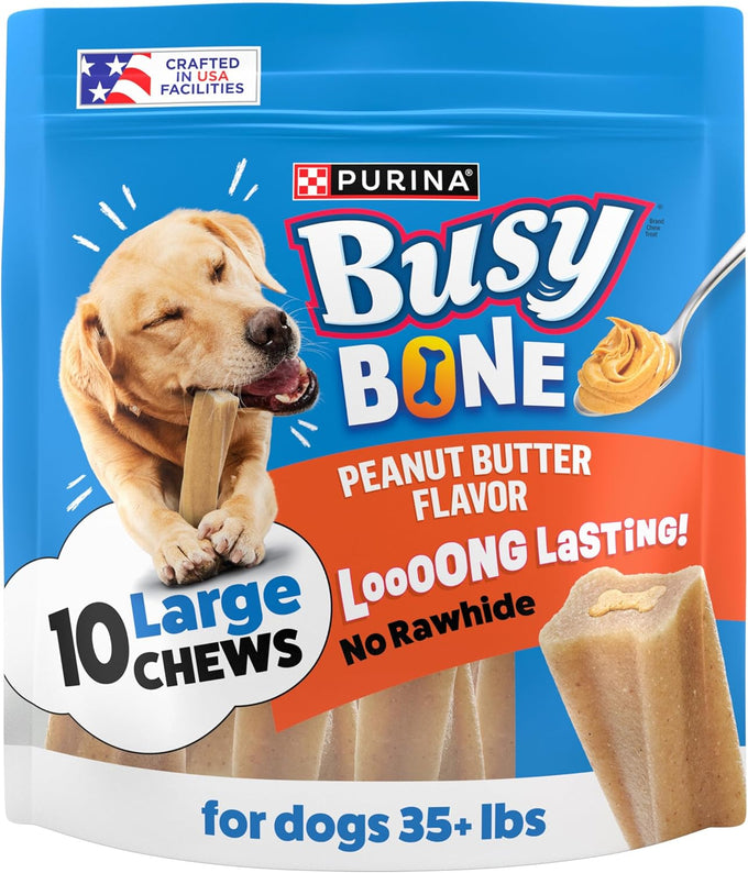 Purina Busy Bone Adult Dog Chew Treats Peanut Butter 10ct Pouch for Long Lasting Dental Care