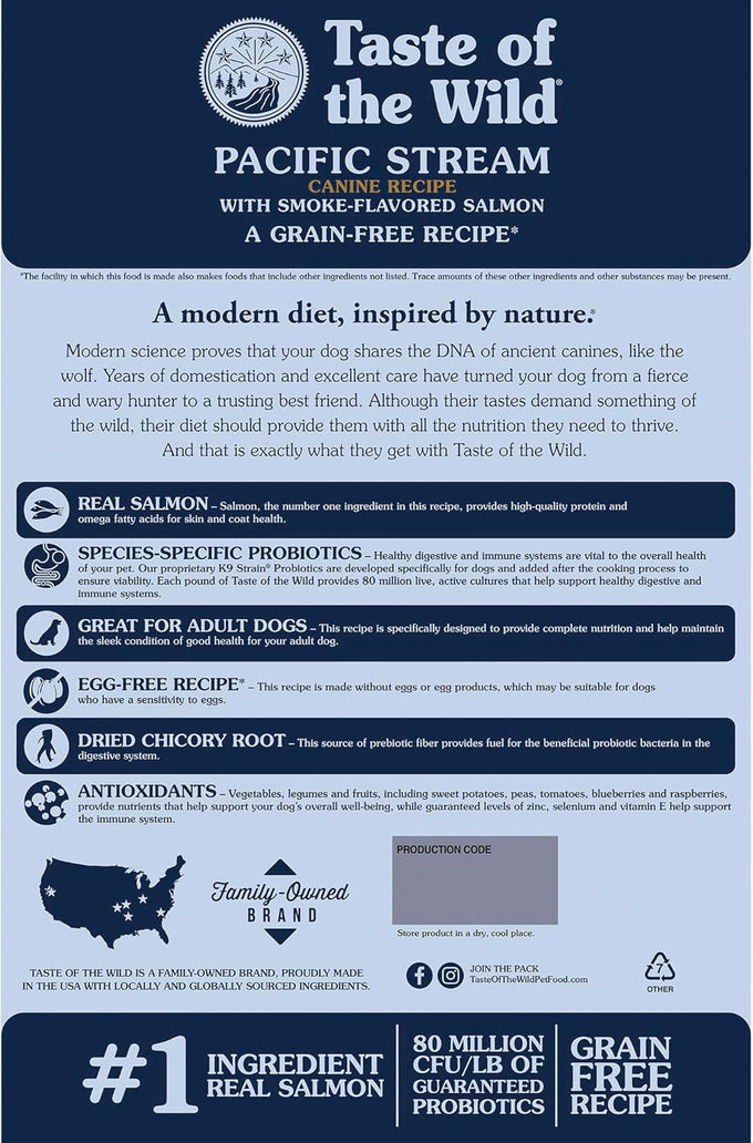 Taste of the Wild Pacific Stream Grain-Free Dry Dog Food, 28lb