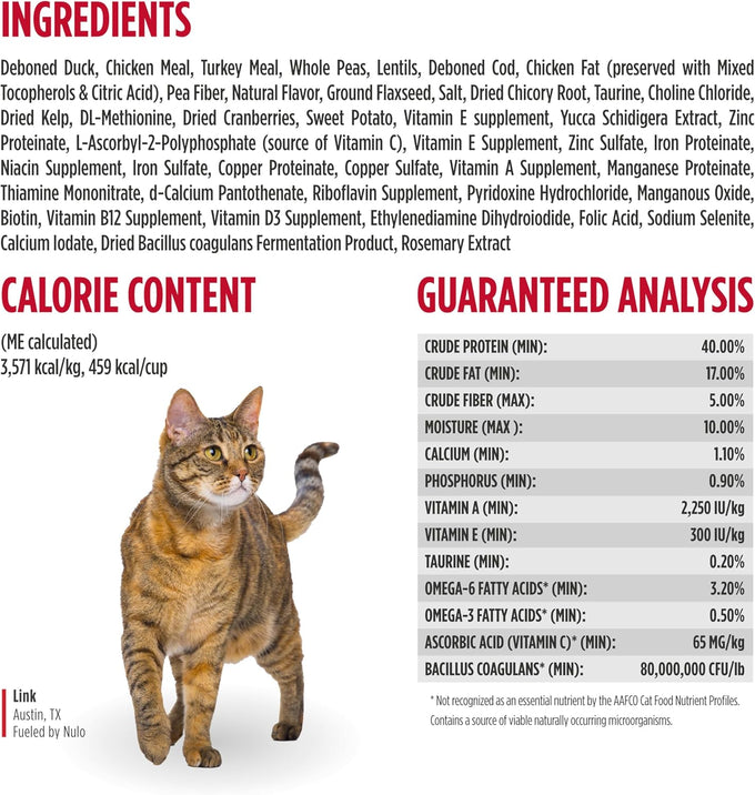 nulo freestyle dry cat food duck & cod high protein grain-free indoor formula 2lb bag