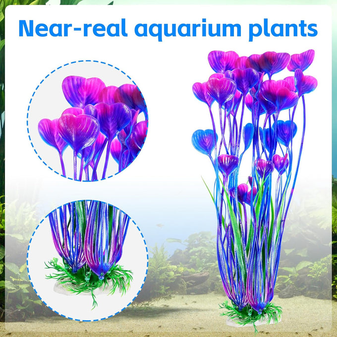 aquaneat artificial fish tank plants, 15.5 inch purple decorations, 2pcs, plastic aquarium accessories large