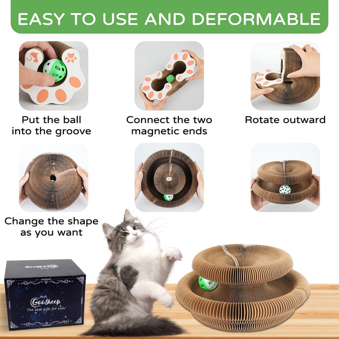 Goosheep kitty curls cat toys 1 pack, magic organ cat scratching post, cardboard cat scratcher pad ball scratcher board for indoor cats