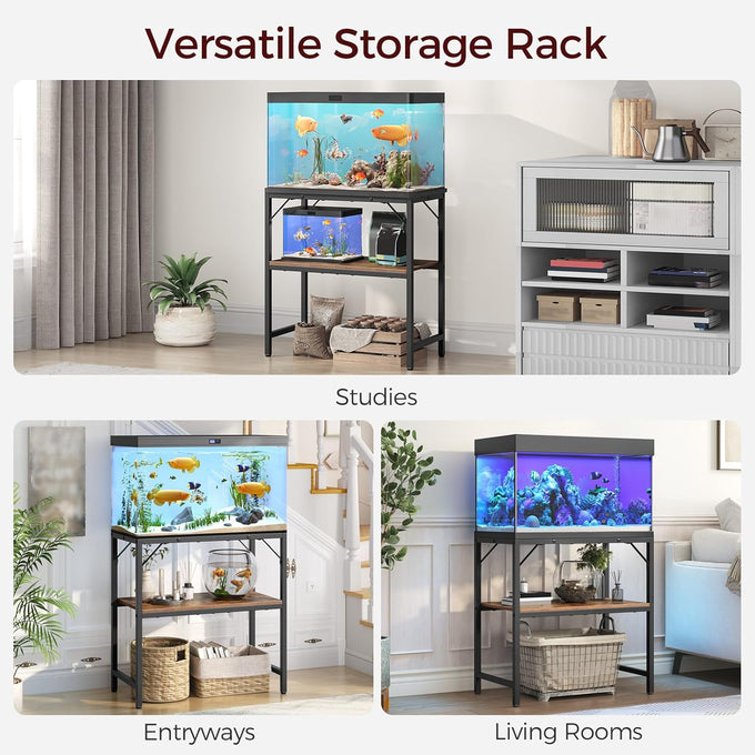 MahanCRIS 20-gallon fish tank stand with 2-tier storage shelves, heavy duty breeder turtle terrarium stand rack, rustic brown, FTHR2001