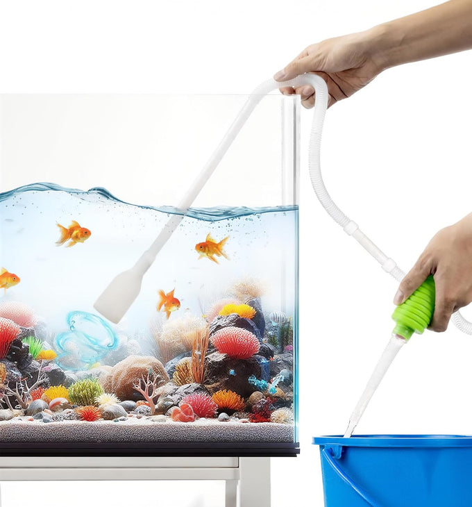 Luigi's Aquarium Gravel Vacuum for Water Changes and Cleaning - Hand Siphon Hose with Filter - Turtle Tank Accessories