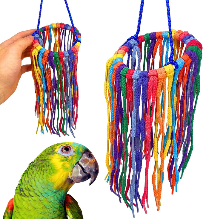 Bonka Bird Toys 51214 Small Aglet Heaven Cotton Shoelace Toy for Parakeets Cockatiels Quakers Pionus Bird Enrichment