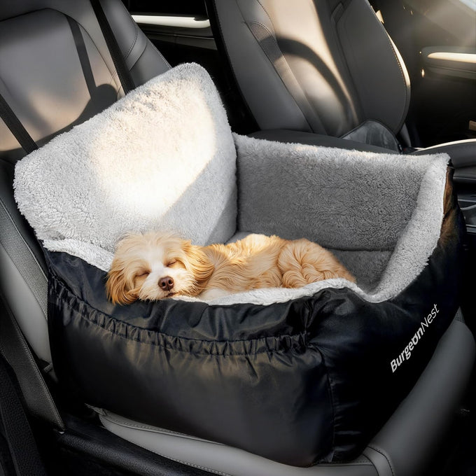 BurgeonNest dog car seat for small dogs, under 25 lbs, black, soft pet car travel home bed with storage