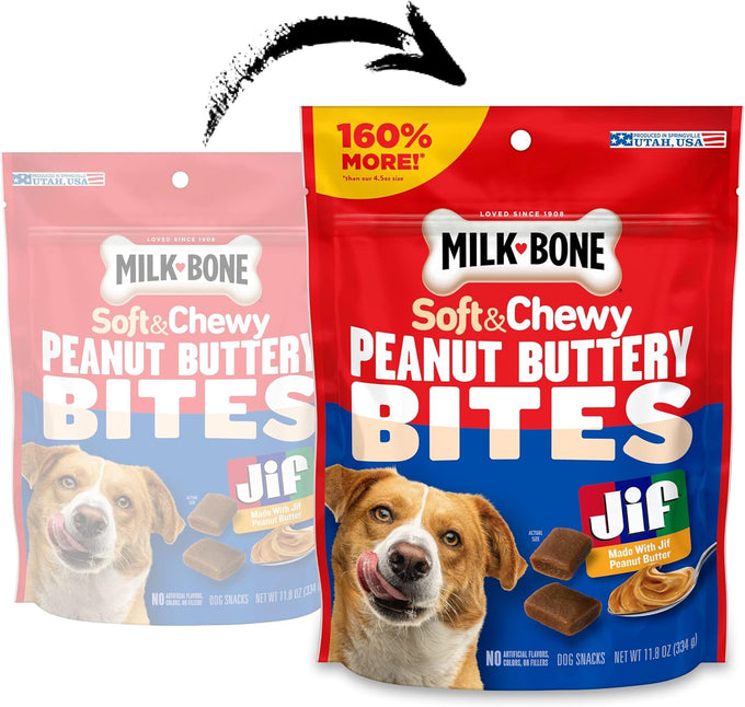 Milk-Bone Peanut Buttery Bites Soft Dog Treats with Real Peanut Butter & Bacon, 32-oz Bag, No Artificial Flavors