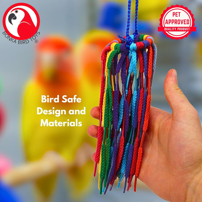 Bonka Bird Toys 51214 Small Aglet Heaven Cotton Shoelace Toy for Parakeets Cockatiels Quakers Pionus Bird Enrichment