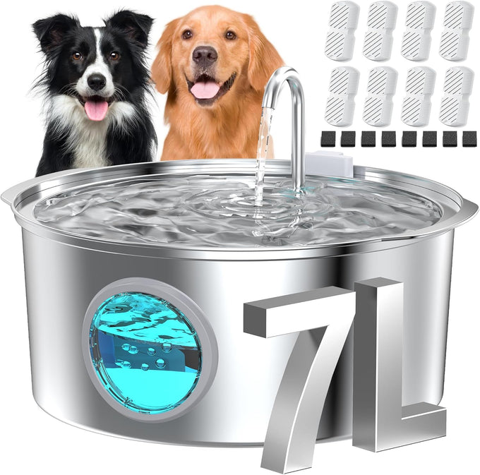 Big Cat stainless steel dog water fountain for large dogs - 7L, 236oz, 1.8G, indoor use