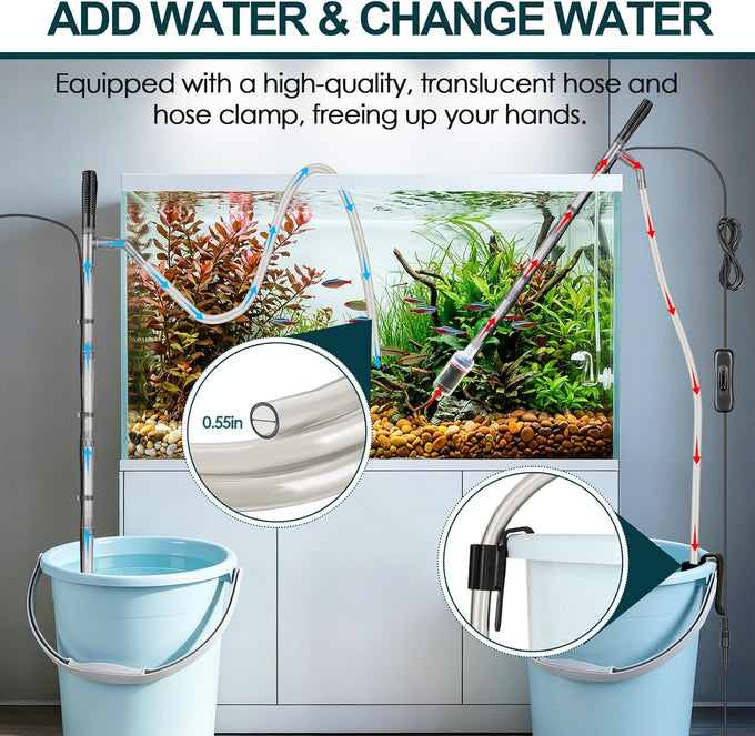 hygger electric aquarium gravel cleaner, 528gph fish tank vacuum, 5-in-1 automatic sand washer water changer cleaning kit