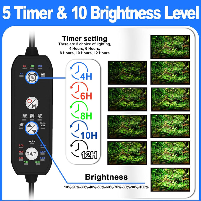 seaoura 24/7 cycle aquarium light for 12-20 inch tanks, full spectrum + 7 colors, adjustable brightness and height, 20w