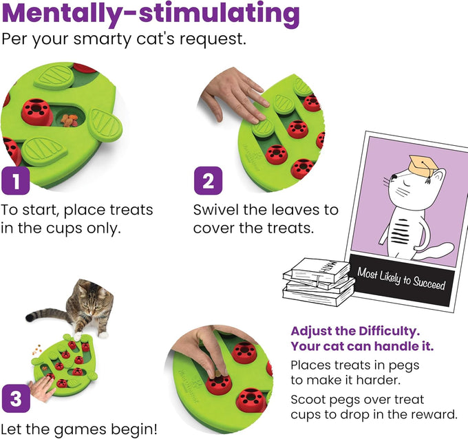 Nina Ottosson Buggin' Out Puzzle Feeder, 13.9" x 11.5", Level 2 Slow Feeder Enrichment Toy for Indoor Cats