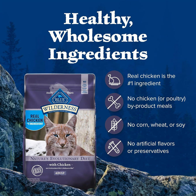 blue buffalo wilderness natural adult dry chicken cat food 12 lb bag high protein grain free diet