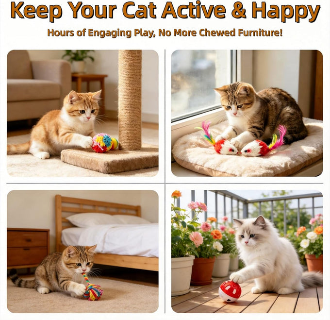 46 PCS cat toys for indoor cats kittens exercise, colorful spring toys crinkle mouse ball mint catnip gift