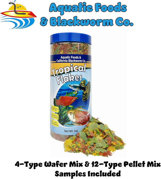 Premium Tropical Fish Flakes and Pellets, 12-Type pellets and 4-Type Wafers, 7.0oz Canister for Angel Fish and All Tropical Fish