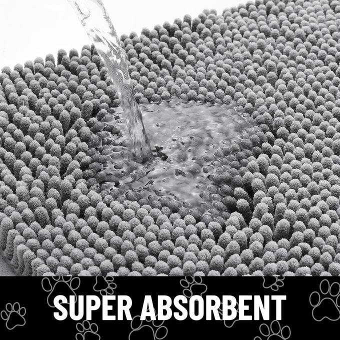 Smiry 30x20 inches chenille door mat for muddy paws with non-slip textured rubber base, grey and black