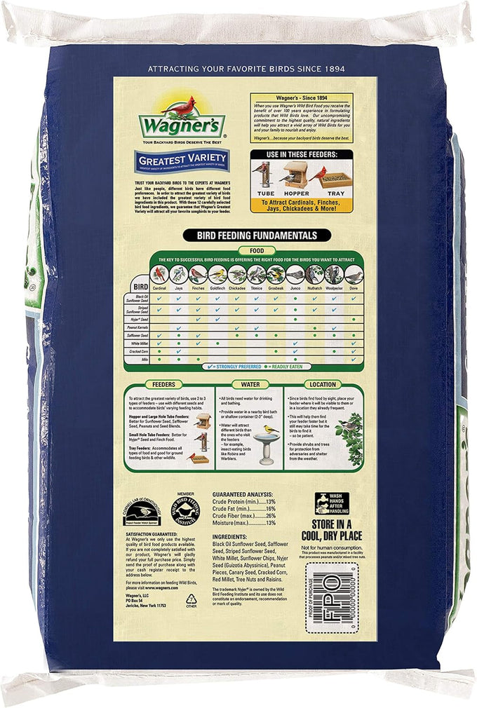 Wagner's 62059, 16-Pound Bag, Greatest Variety Blend Wild Bird Food, Sunflower Rich Mix, USA Made