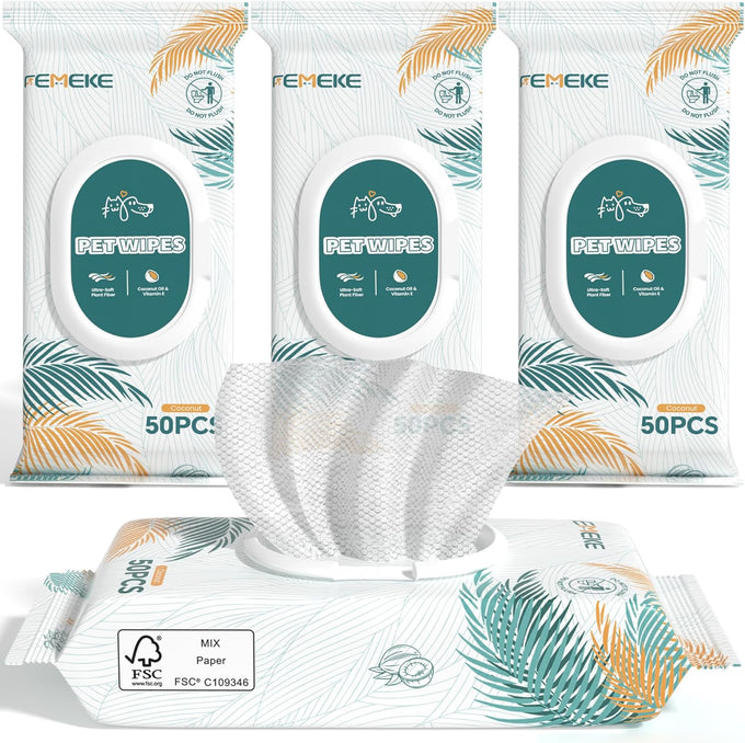 unscented-dog-and-cat-wipes-hypoallergenic-pH-balanced-all-natural-plant-fiber-4x50-packs